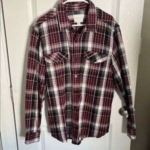 American Eagle Outfitters Burgundy and Black Plaid Shirt